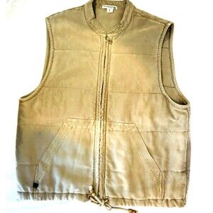 Vintage Democracy Quilted Vest M L Mens USA Canvas Zip Puffer Khaki Beige Womens